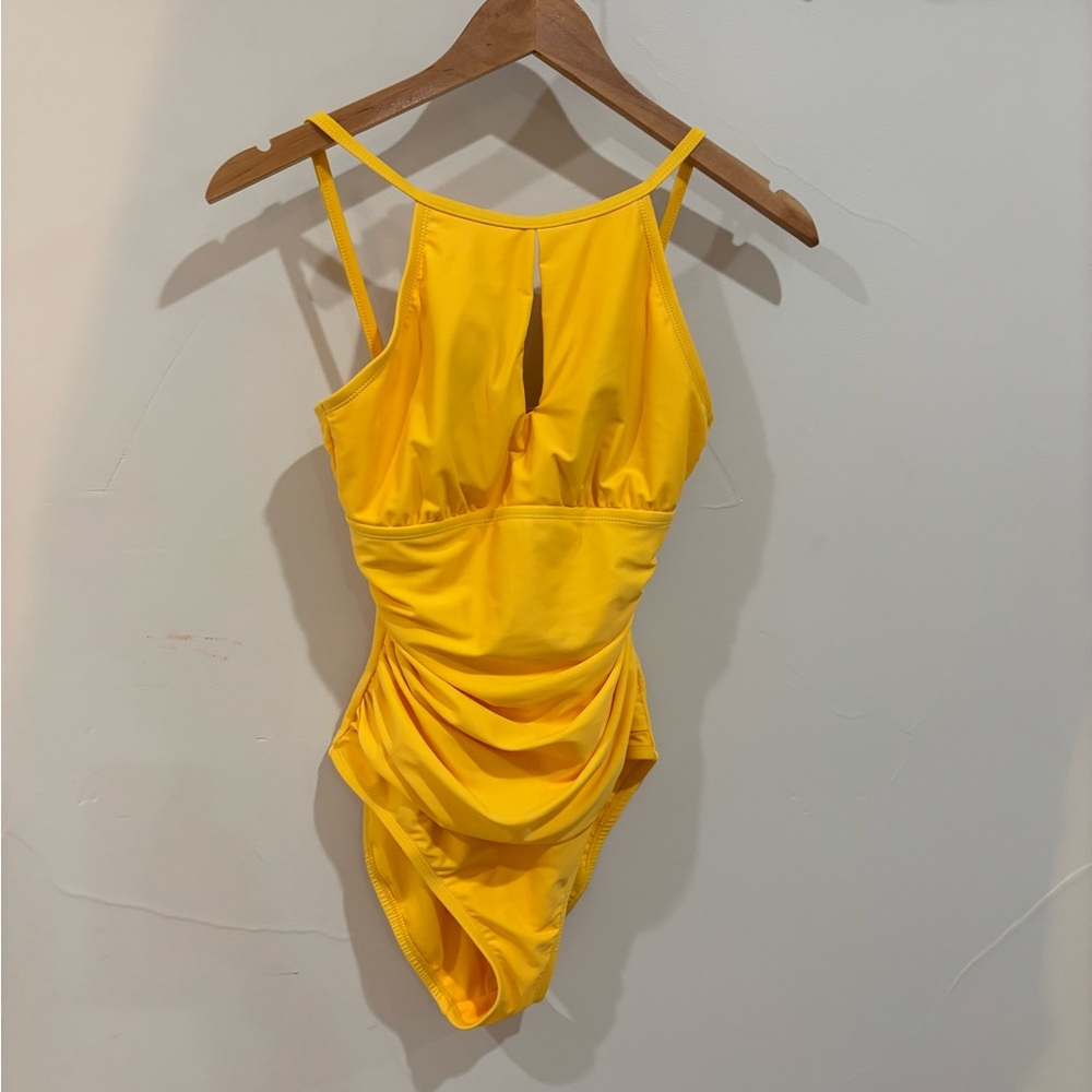 Ellen Tracy Yellow Ruched One-Piece Swimsuit